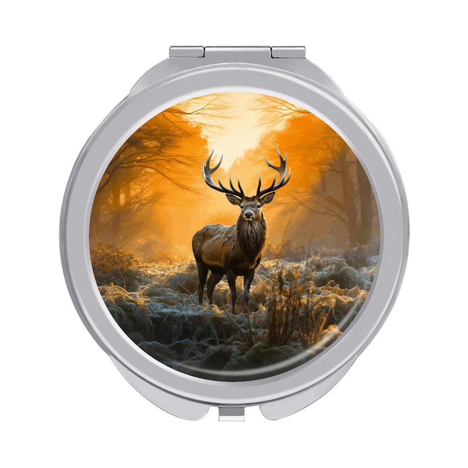 VstaDank Deer in Forest Travel Makeup Mirror Cute Compact Mirror for Women 1X/2X Magnifying Metal Pocket Makeup Mirrors Folding Round Makeup Mirrors for Handbag Wallet & Gift