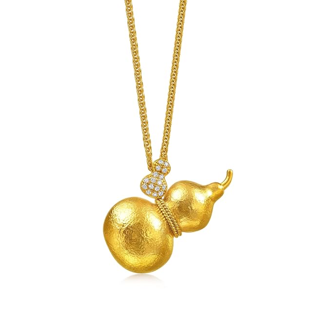 CHOW SANG SANG 999 9 24K Gold Cultural Blessings Auspicious Double Gourd WULU Diamond Necklace for Women 47cm
