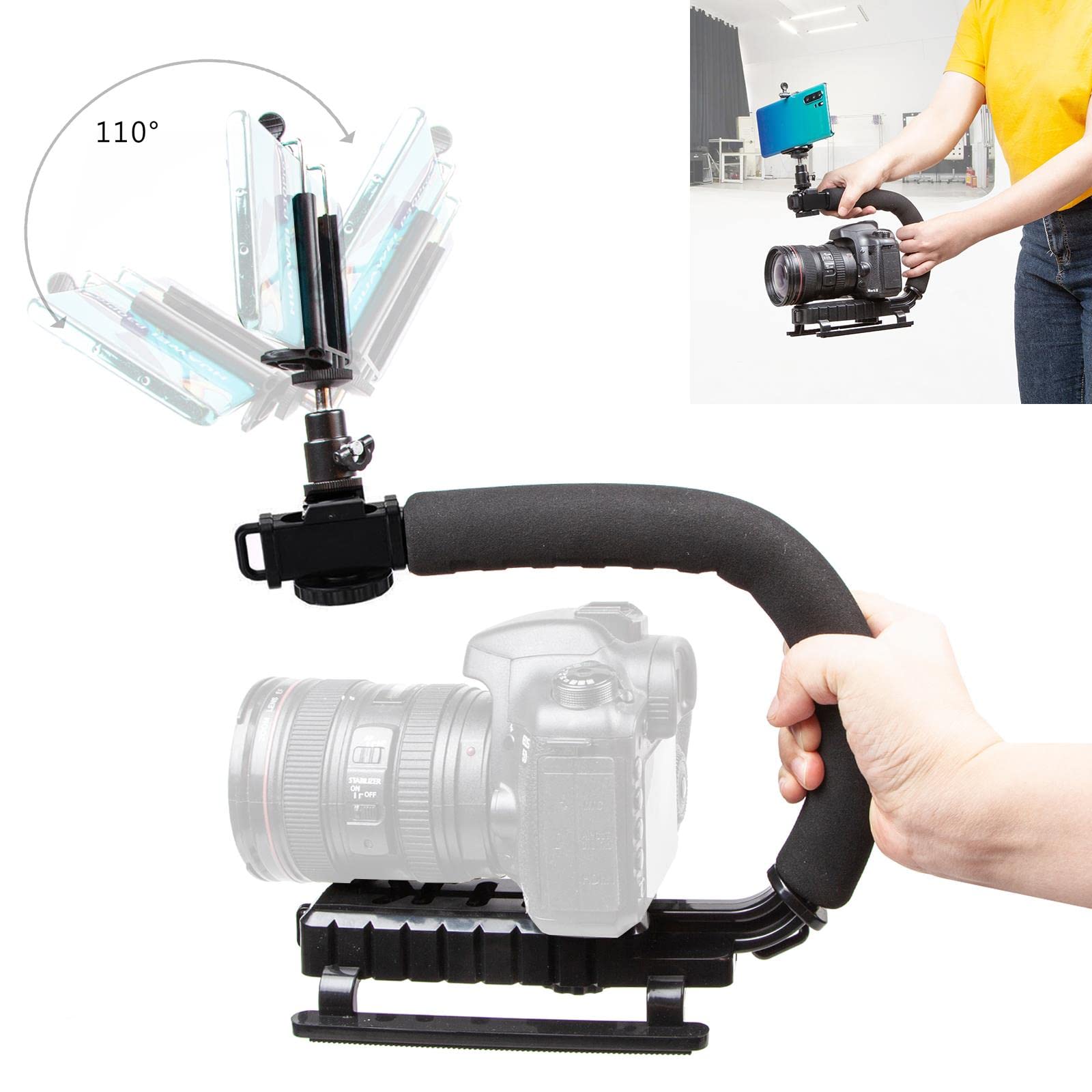 Stabilizzatore per smartphone per fotocamera, impugnatura stabilizzatrice per azione video, presa stabilizzatore portatile con supporto per clip per cellulare Hot Shoe