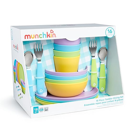 Munchkin® 16pc Baby and Toddler Feeding Supplies Set - Includes Plates, Bowls, Cups and Utensils