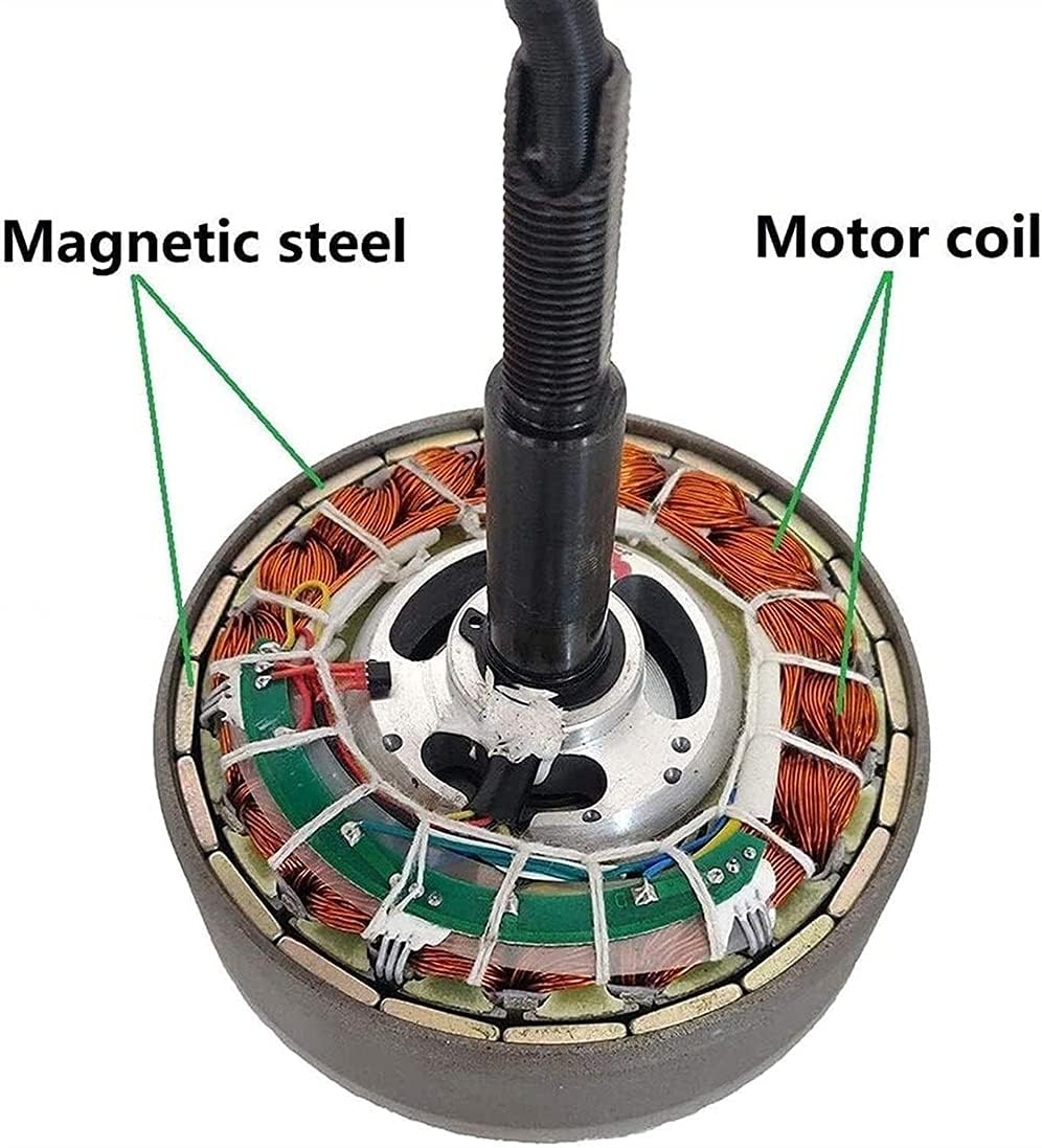 Close-up view of the motor's internal components, showing magnetic steel and motor coils
