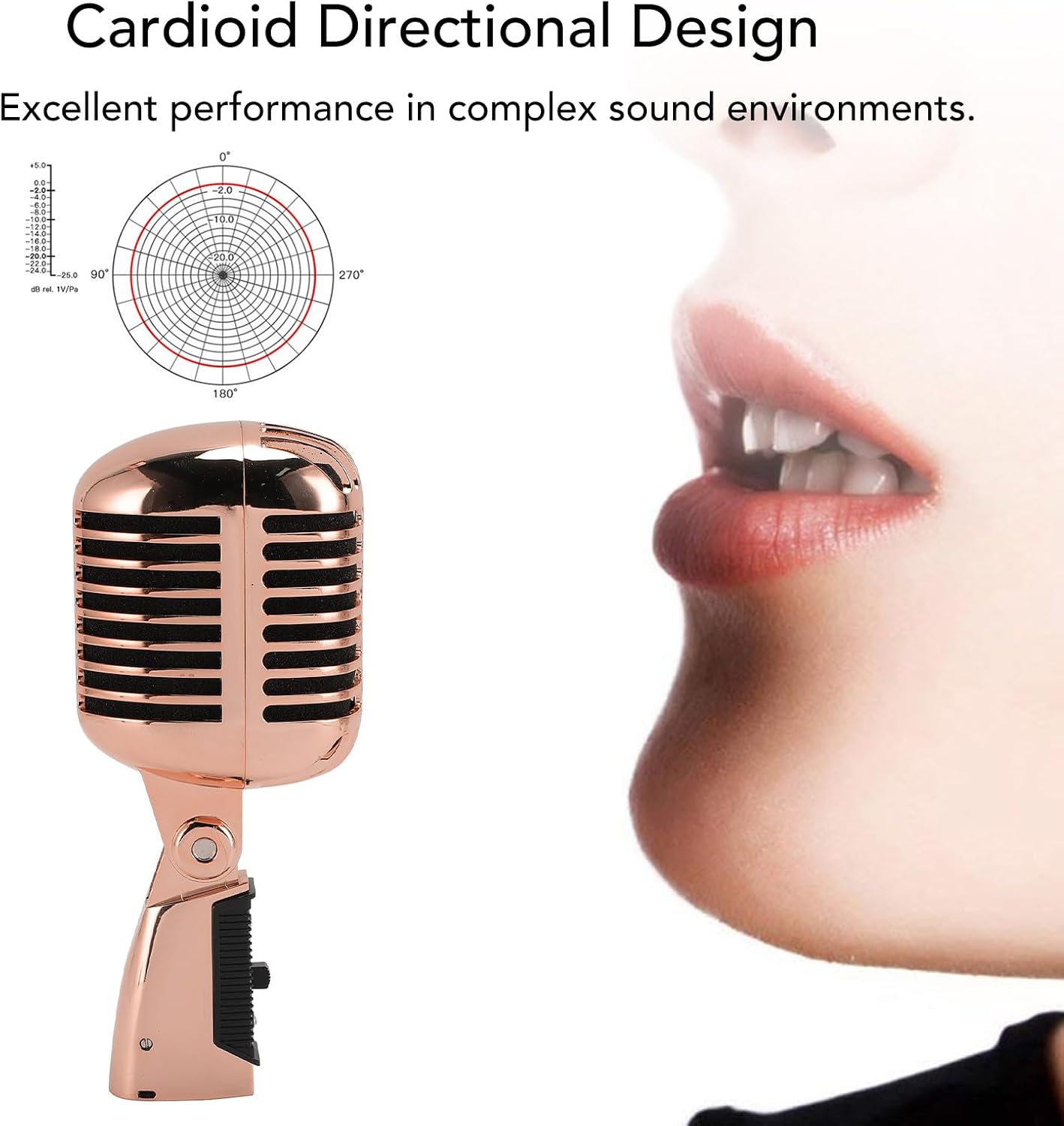 Sanpyl Retro Vintage Microphone, Zinc Alloy Self Tensioning Rotating Rack Dynamic Vocal Microphone with Sound, for KTV, Stage Performances (Rose Gold)