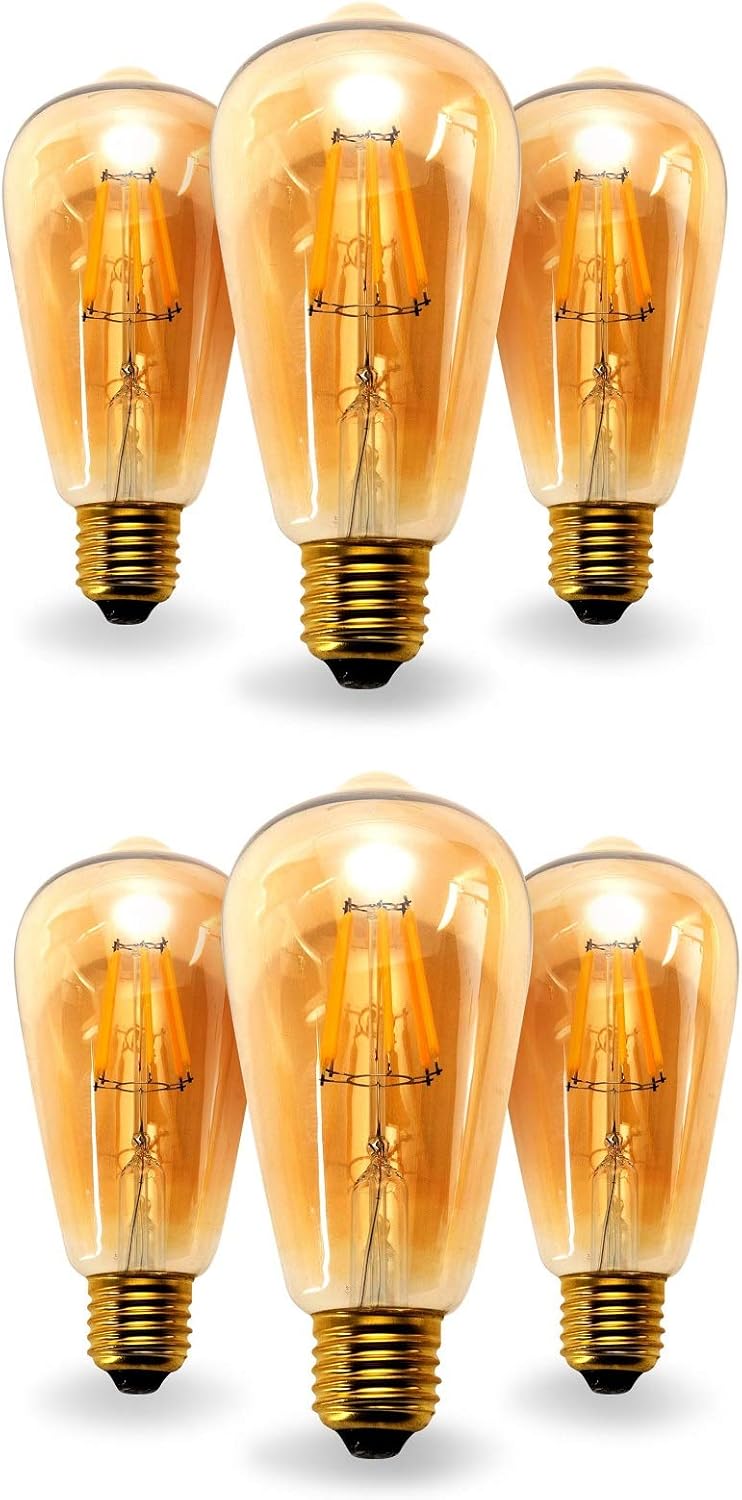 Promo 40% OFF 6 Pack Amber DC 12 Volt Light Bulb ST64 Soft White 2700K 6W LED Edison E26 Standard Screw Medium Base Lamp RV Renovation Vintage Motorhome 12V-36V Wide Voltage Band Camper Bus Ensuite Dinette Trailer