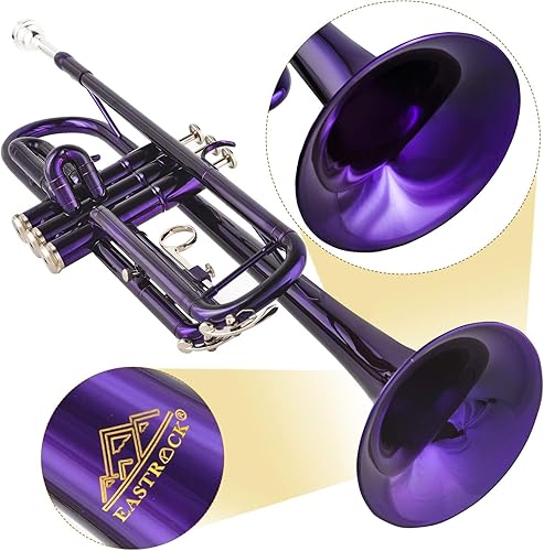 Miniatura 28 de EASTROCK Bb Trumpet Juego de trompeta estándar con estuche de transporte, guantes, boquilla 7C y kit de limpieza (negro)