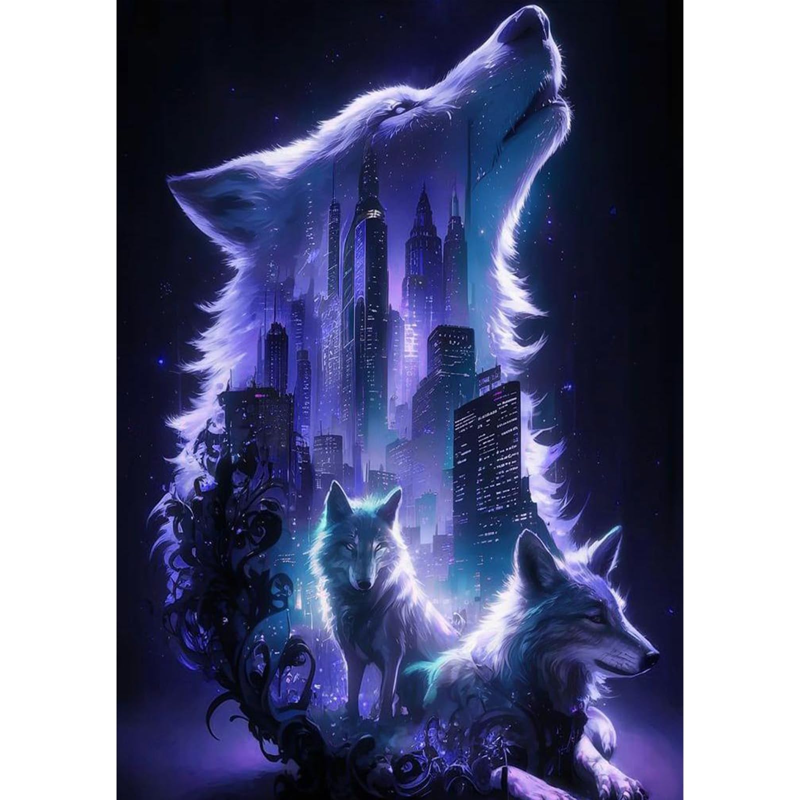 GHHKUD Wolf Diamond Art Kits for Adults, Animal 5D Diamond Painting Kits for Adults Beginners, DIY Full Drill Diamond Gem Art Stitch, Diamond Canvas Painting Pictures, Crafts Wall Decor 30 * 40CM