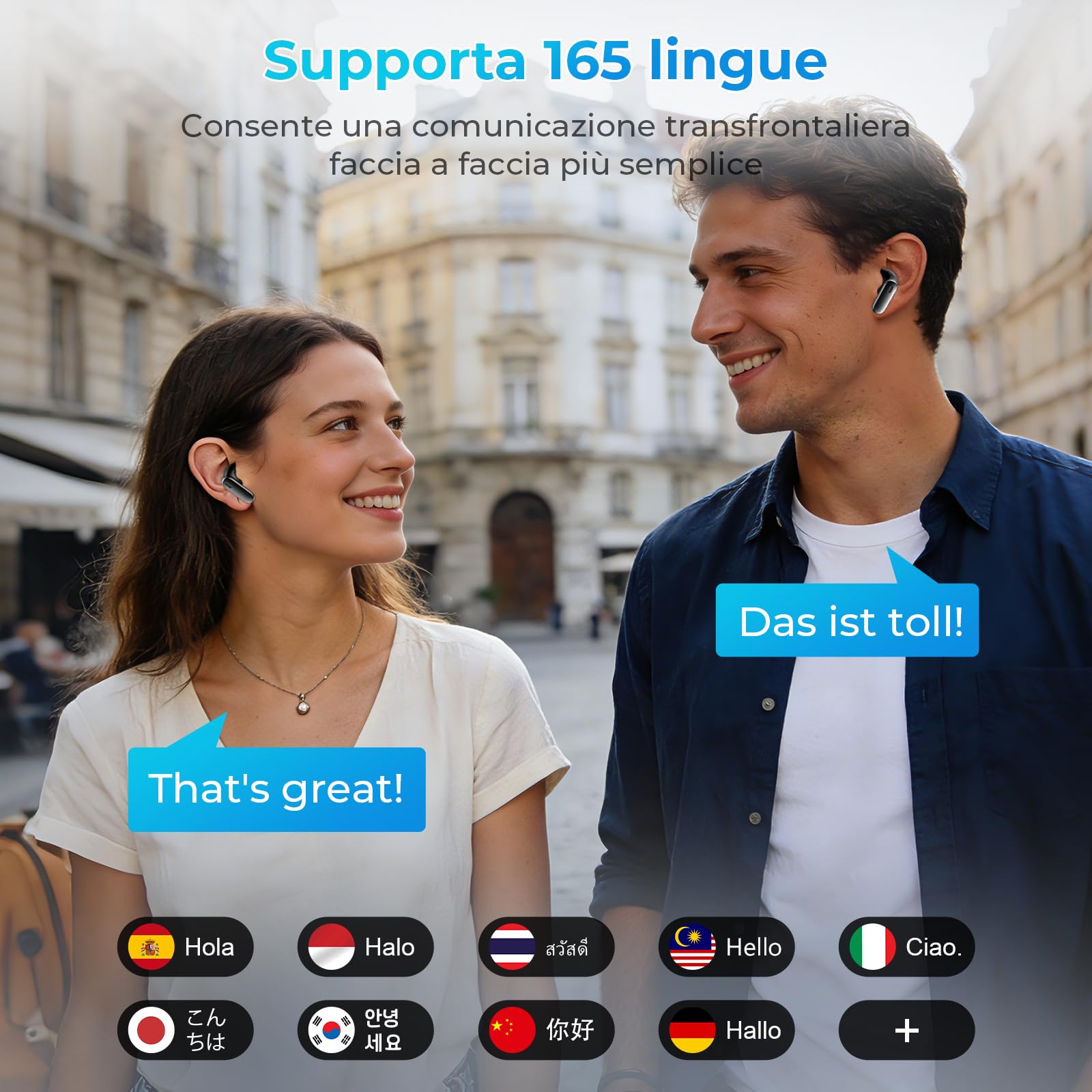 Cuffie Traduttore Simultaneo IA, Traduzione Vocale 165 Lingue, 9 Modalità, Bluetooth 6.0, 48H Autonomia, Riduzione Rumore ENC, Auricolari Traduttore Wireless per Viaggi, Studio e Lavoro