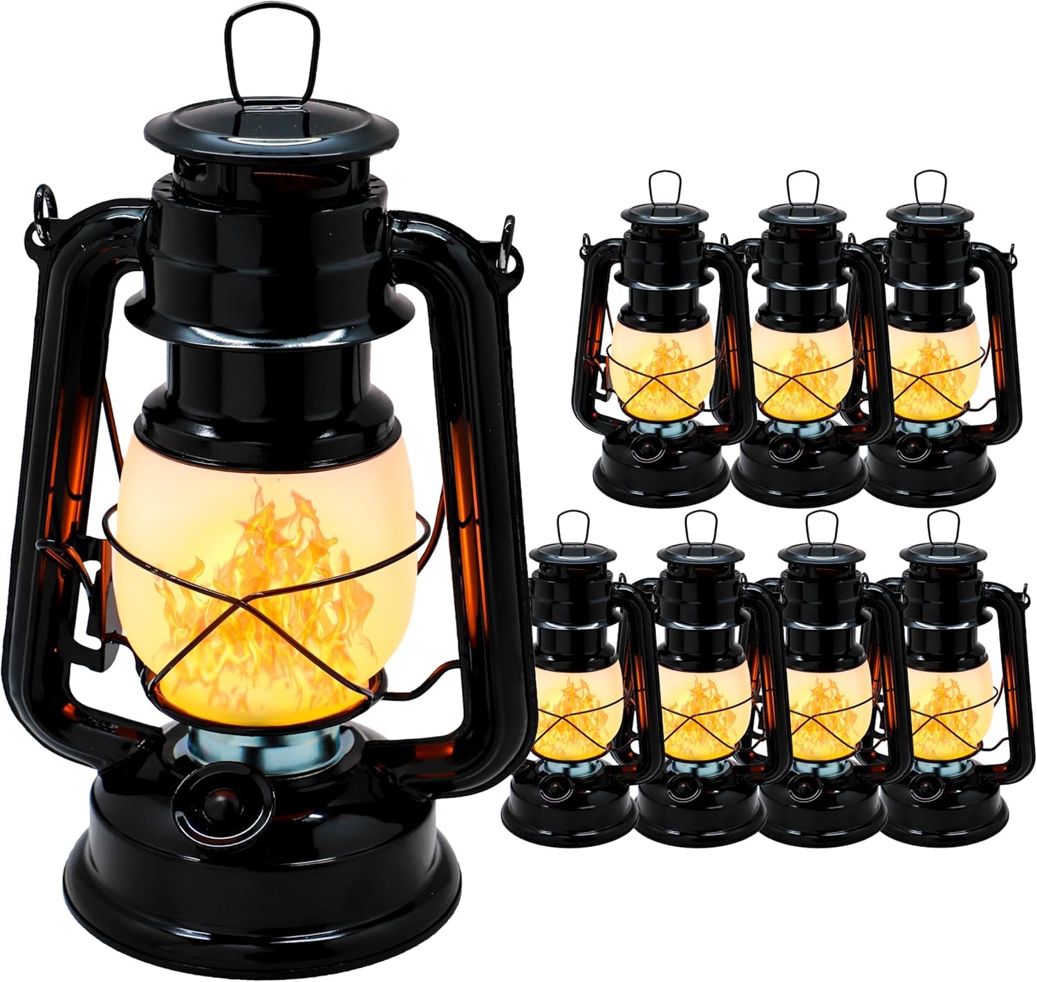 YAKii LED Vintage Flame Lantern Metal Outdoor Hanging Lantern with Dancing Flame Battery Operated Halloween Outdoor Indoor Decoration(Black Pack of 8)