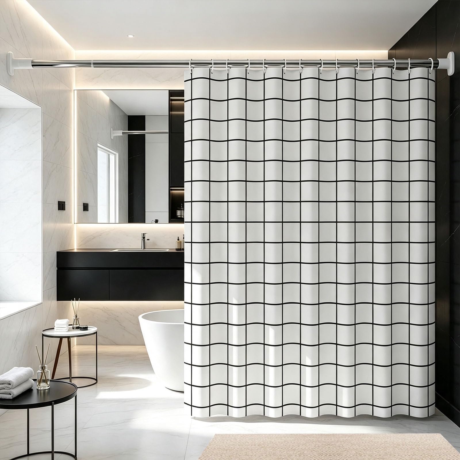 Liunadm Trellis Shower Curtains 115 X 180 Cm Mould Proof Resistant, Washable Bathroom Curtains With Hooks, Weighted Hem For Bathroom,