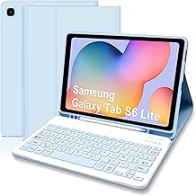 AZERTY Keyboard Cover for Samsung Galaxy Tab S6 Lite 10.4 Inch 2024/2022/2020 Wireless Magnetic Bluetooth Keyboard Cover with Stylus Holder for Galaxy Tab S6 Lite (Blue)