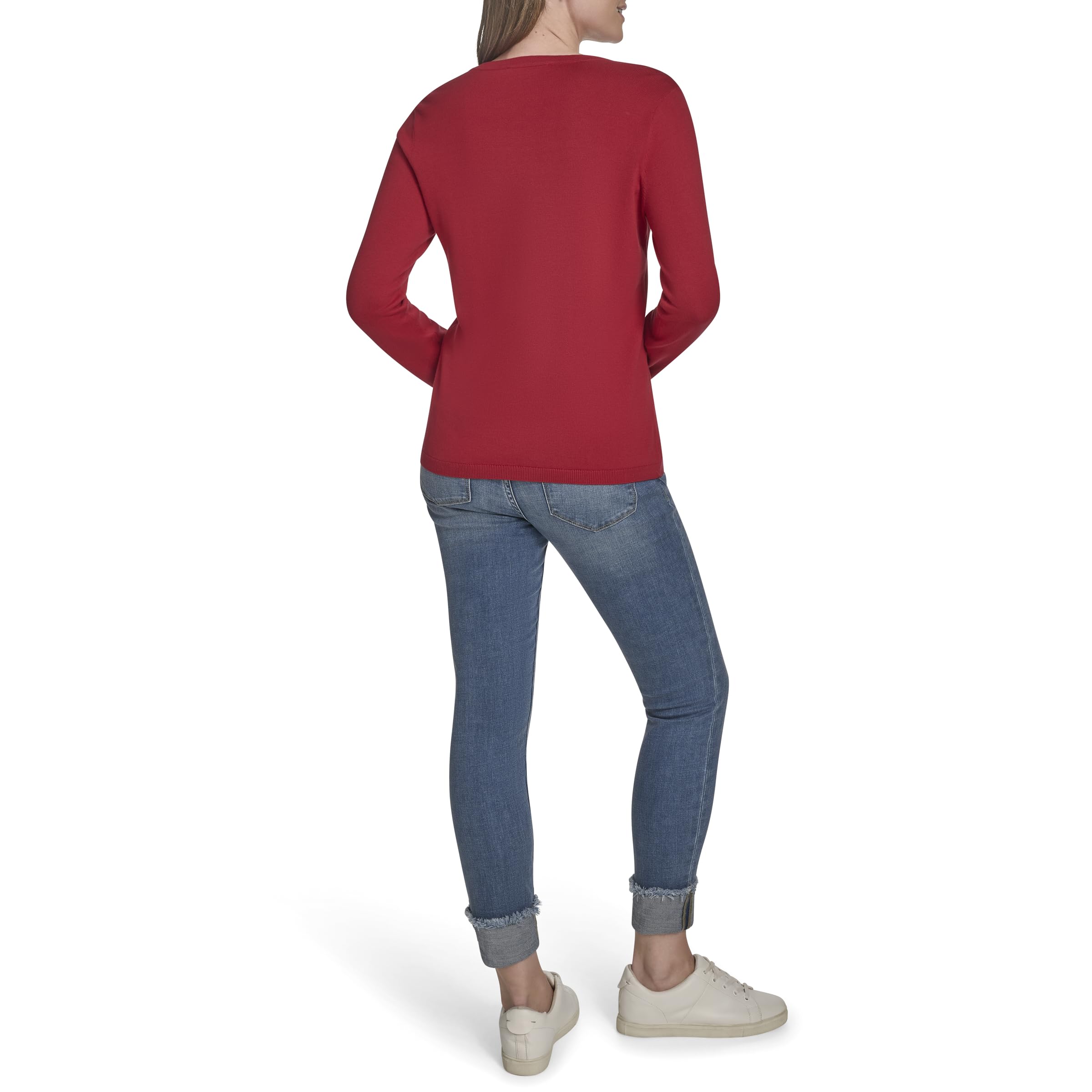 Tommy Hilfiger Damen V-Neck Long Sleeve Cotton Heart Print Sweater Pullover (1er Pack)