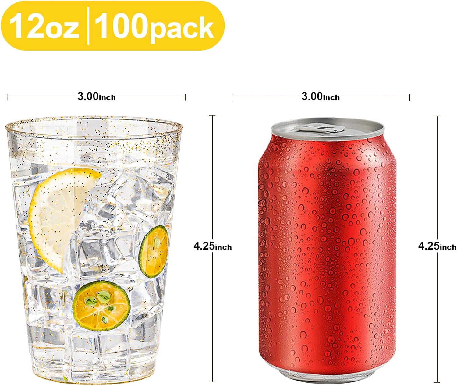 BESTVIP 12oz Gold Glitter Disposable Cups, 100 Pack Gold Plastic Cups, Heavy-duty Party Cocktail Glasses for Christmas, Plastic Cups for Party, Holiday, Wedding and Birthday - Image 2