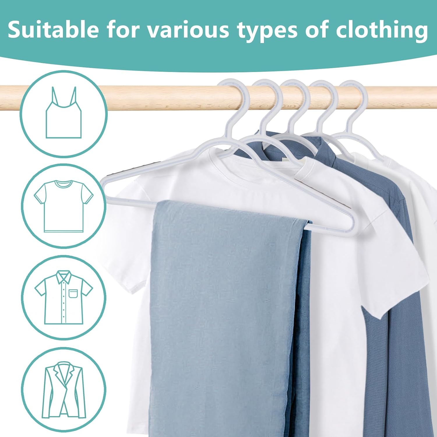 Flexible PP Plastic Clothes Hangers Non-Slip, Lightweight, Space Saving, 30 Pack (White/Grey)