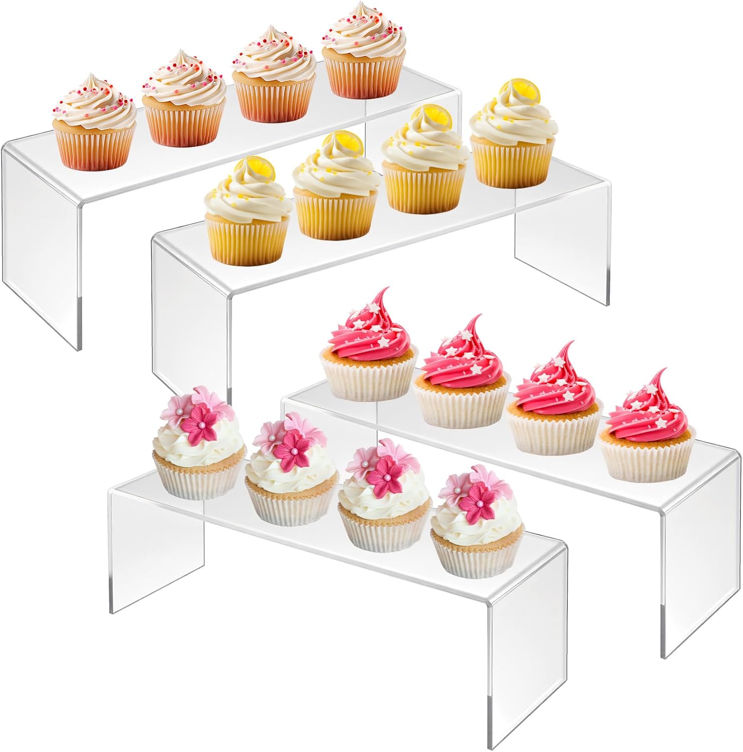 4 Pack Large Acrylic Risers Display Stands, Perfume Organizer Stand, Clear Acrylic Shelf for Show Decor Display, Toys, Cupcake and More(12 x 4 x 4 inches)
