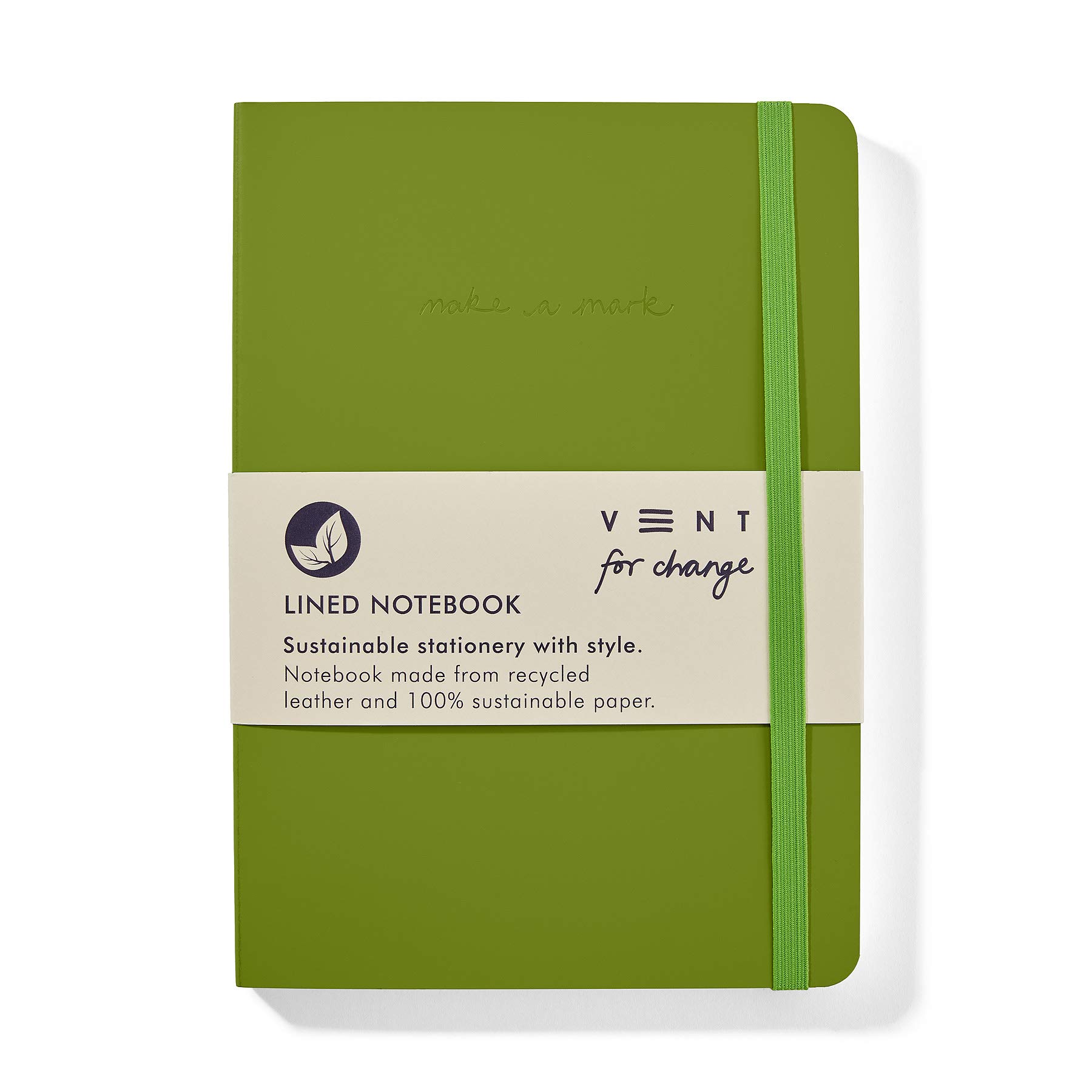Birsppy VENT for Change - Make a Mark Range Classic Design Eco Friendly Recycled Leather A5 Notebook with Lined Paper | Lined Notebook/Notepad | Lined Journal, Great As A Gift - Green