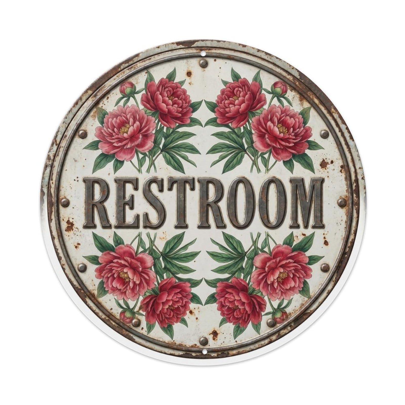 Botanical Floral Room Label Restroom Peony Metal Tin Sign