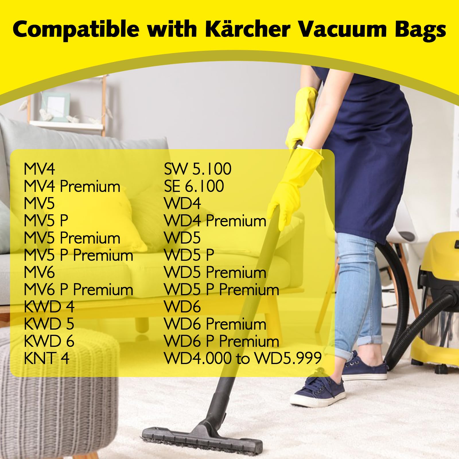 15 bolsas de aspiradora para Kärcher WD4 WD5 WD6 bolsas de filtro de fieltro compatibles con Kärcher KFI 487, MV4 MV5 MV6, aspiradora en seco y húmedo para Kärcher 2.863-006.0