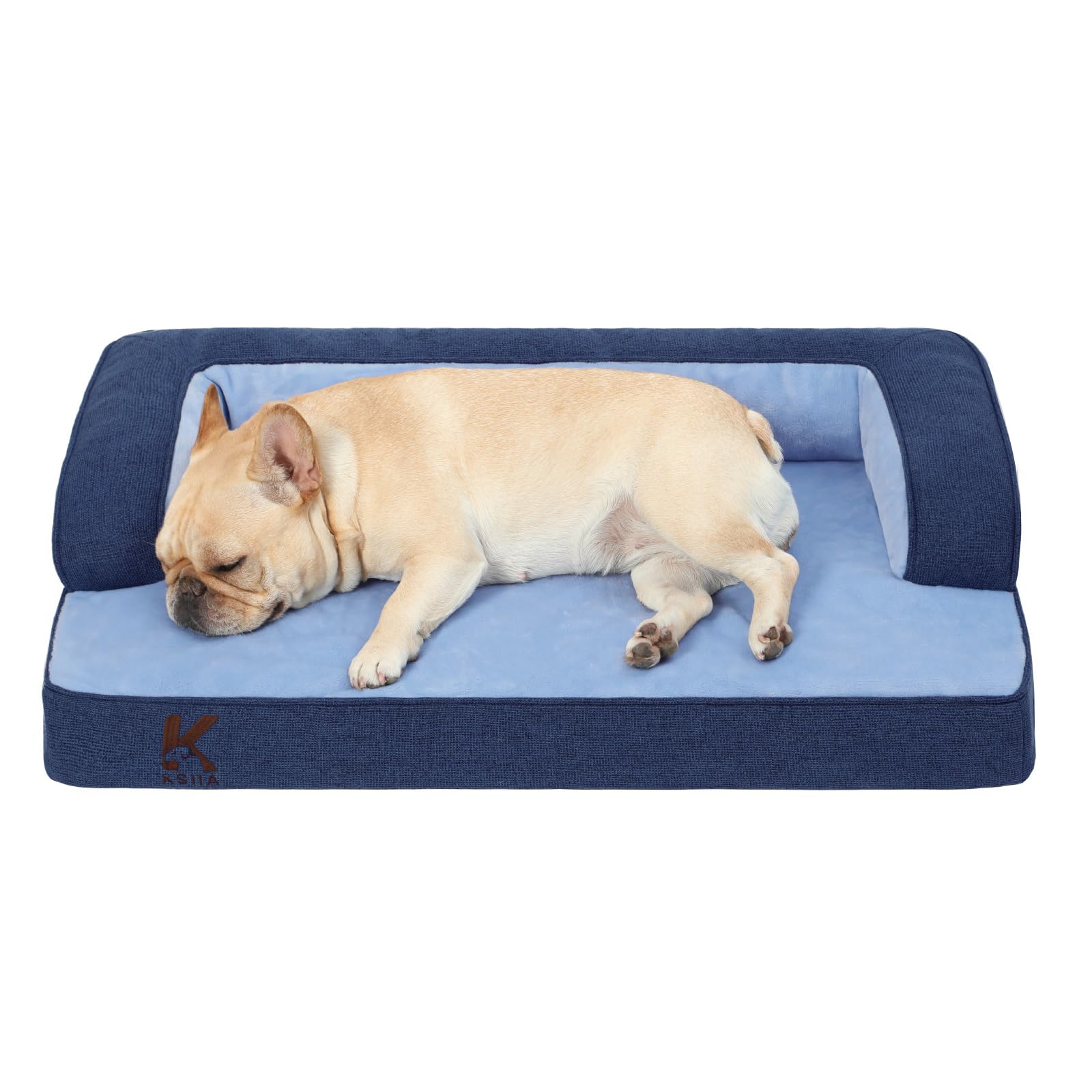 KSIIA Orthopädisches Hundebett Mittelgroße Hunde, Hundekorb Bezug abnehmbar waschbar, Hundesofa Wasserdicht mit Rand, rutschfeste Unterseite, Blau, 73x45x15cm