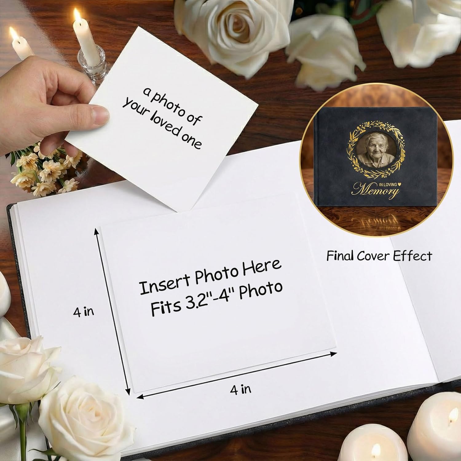 ArtSocket Funeral Guest Book for Memorial Black Leather with Gold Foil Memorial Service GuestBook for Funerals Elegant Celebration of Life and Loving Memorial Complete with Pen and Table Sign