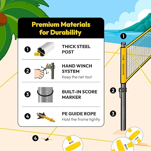 Vista 5 de A11N - Juego combinado de voleibol y bádminton al aire libre, incluye red antideslizante de altura ajustable, voleibol, bomba de aire, 4 raquetas