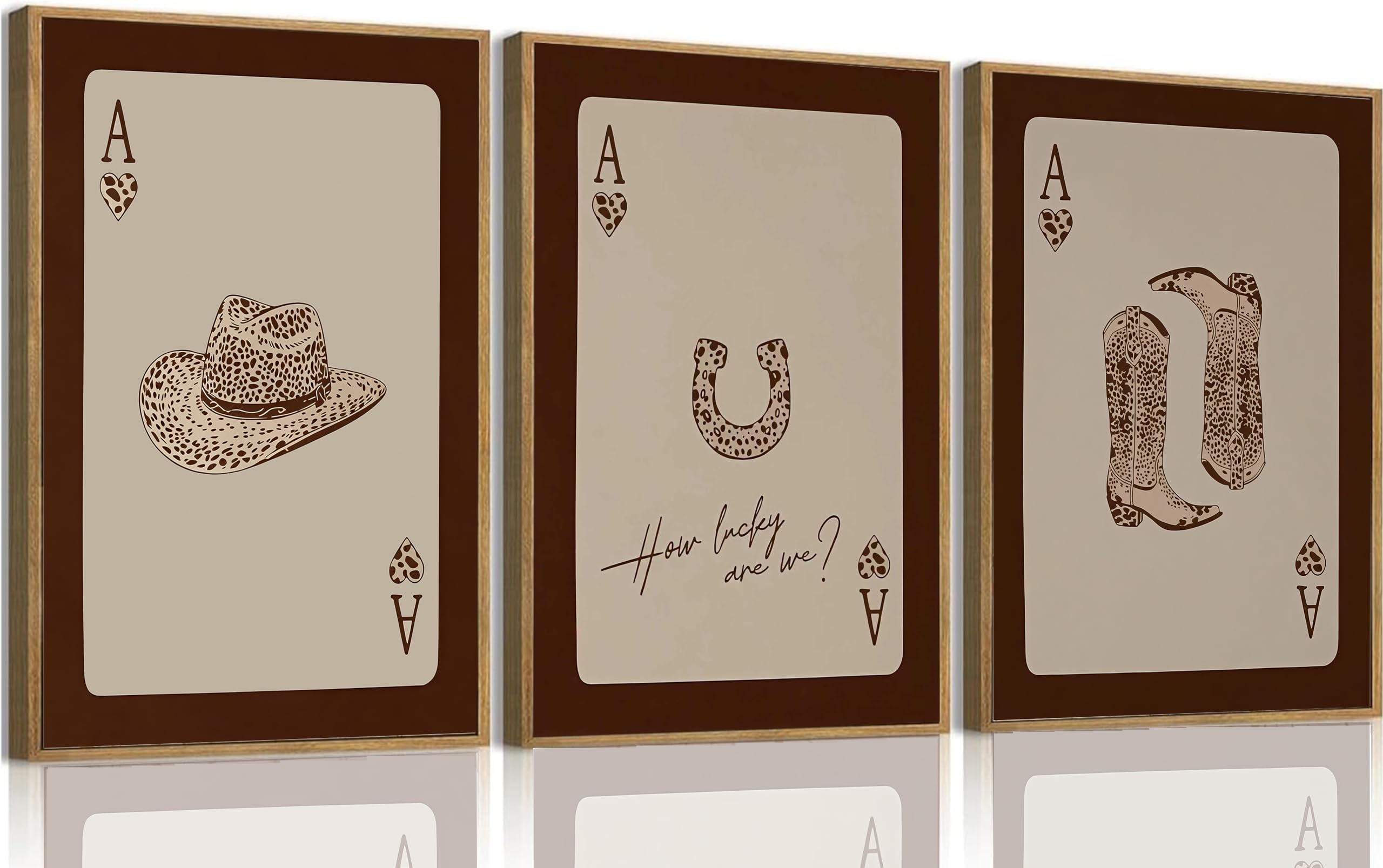 LMYSXAOZ 3Pcs Unframed Western Cowgirl Canvas Wall Art Fashionable Leopard Print Boots and Hat Prints Brown Poker How Lucky We Are Painting Decor for Bedroom Living Room Dorm Decoration 20x30inch