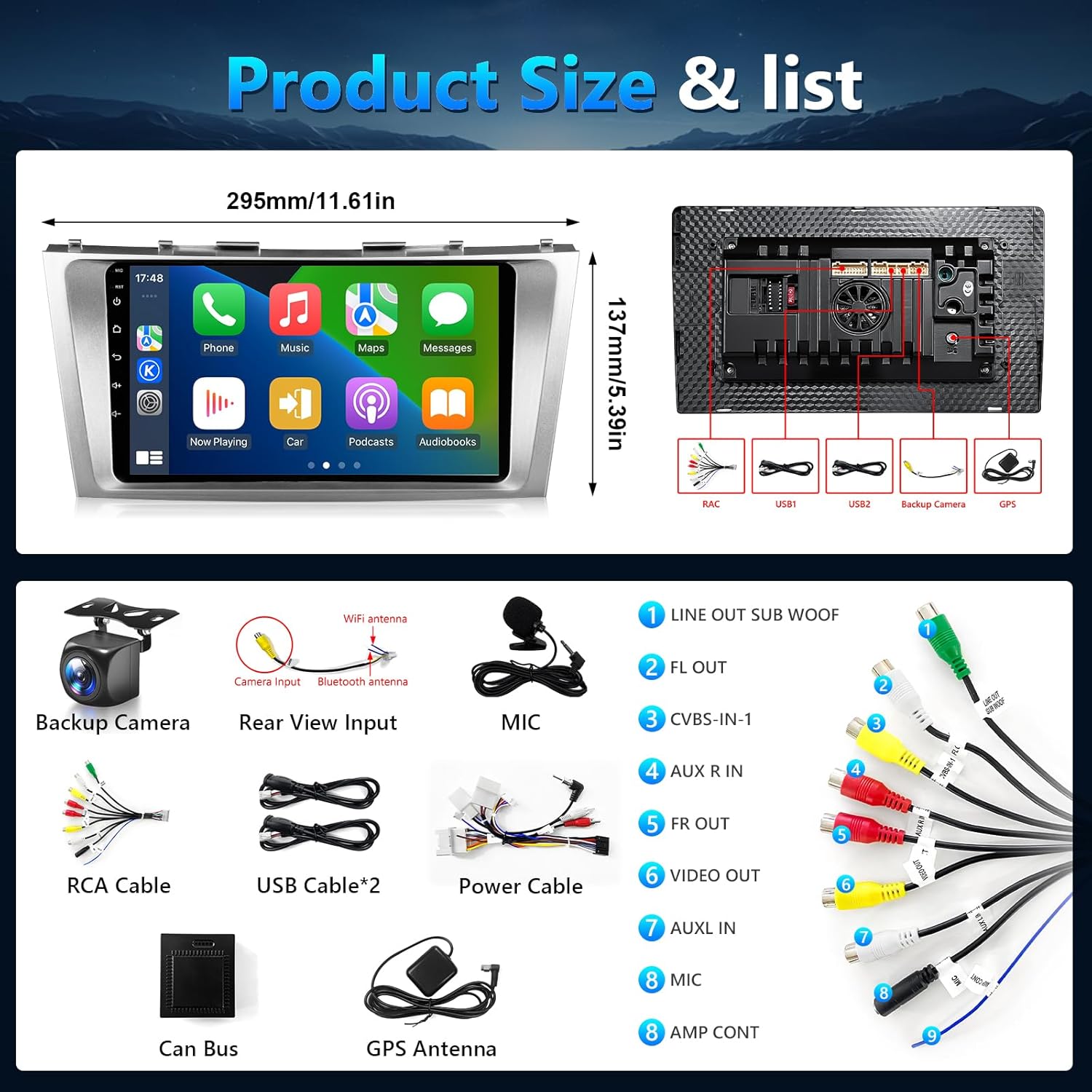 4G+64G Android Car Play Stereo for Toyota Camry 2006 to 2011 Radio Apple CarPlay Android Auto, 9" Touch Screen for Camry GPS Navi 5G WiFi FM RDS DSP HiFi Mirrorlink Camera SWC (Fit J.B.L)