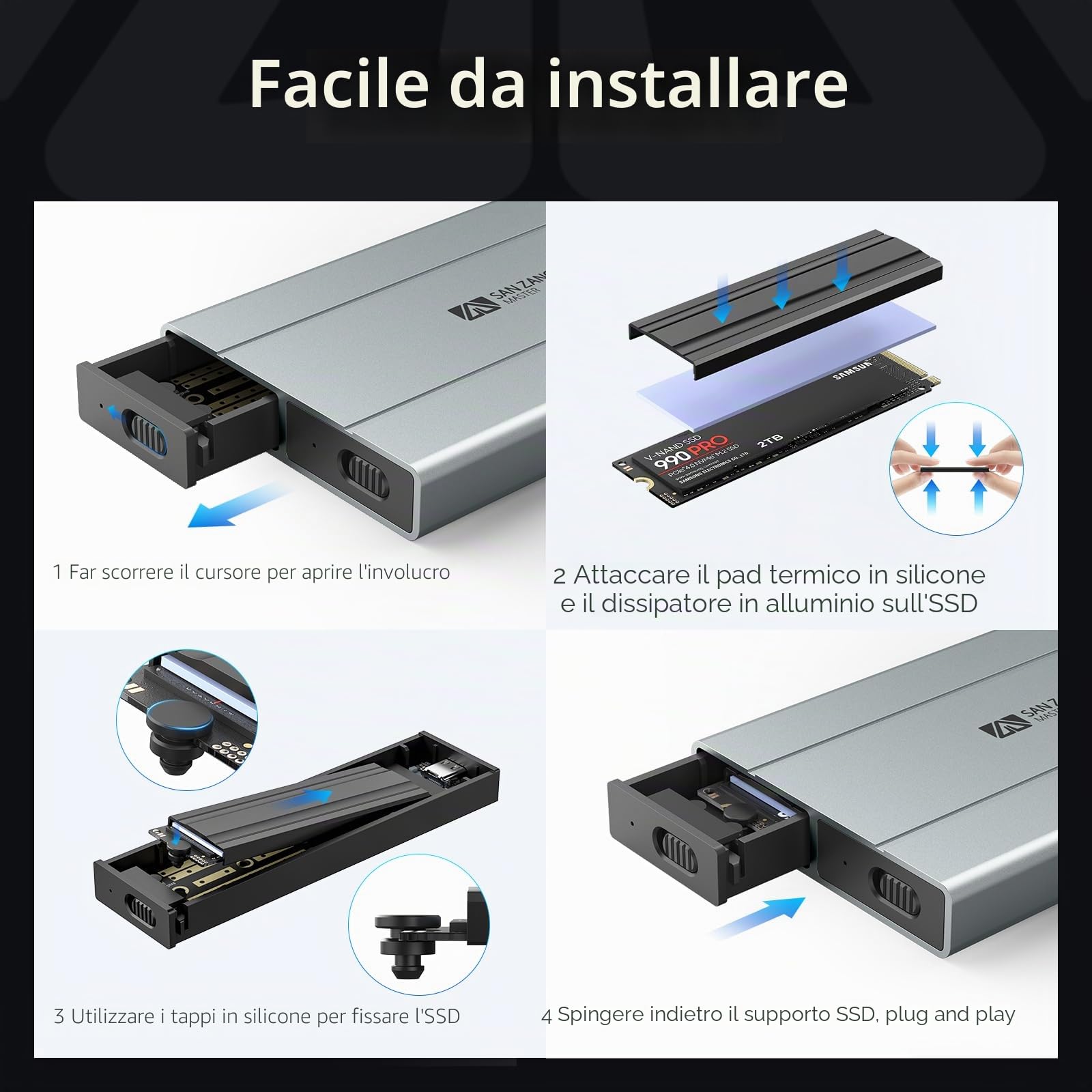 Custodia doppia NVMe, custodia SSD M.2 NVMe in alluminio da 10 Gbps | compatibile con SSD M.2 NVMe M-Key/B+M Key 2280/2260/2242/2230. Supporta UASP Trim, supporta fino a 2 SSD da 4 TB