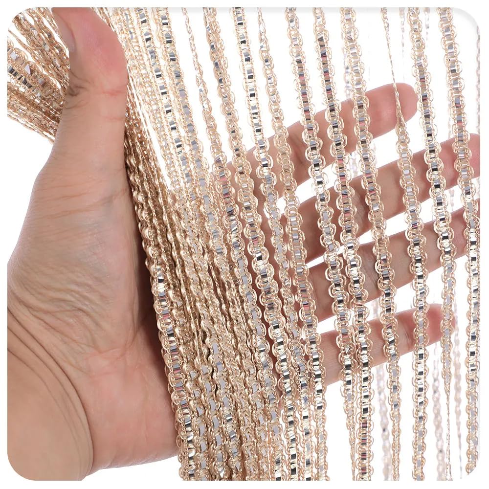 Rideau de Perles Rideau à Pompon perlé étincelant | Séparateur de Cordes décoratif for Portes, Chambre Boho Chic et décoration Mariage pour Porte de Balcon(Champagne)
