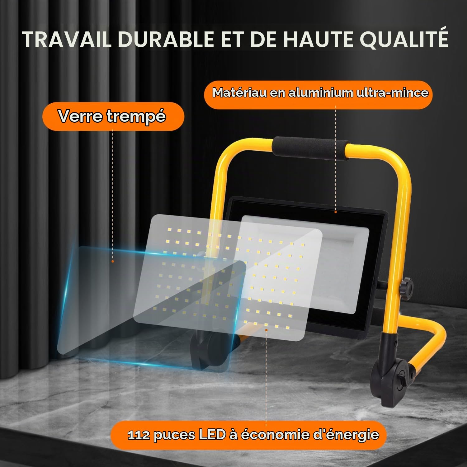 Aigostar - Projecteur de Chantier LED avec Cordon de 4M,100W,Éclairage Chantier Puissant,9000LM,Étanche IP65 e Portable,6500K,Lampe Travaux avec Prise,Idéal pour Intérieurs et Extérieurs