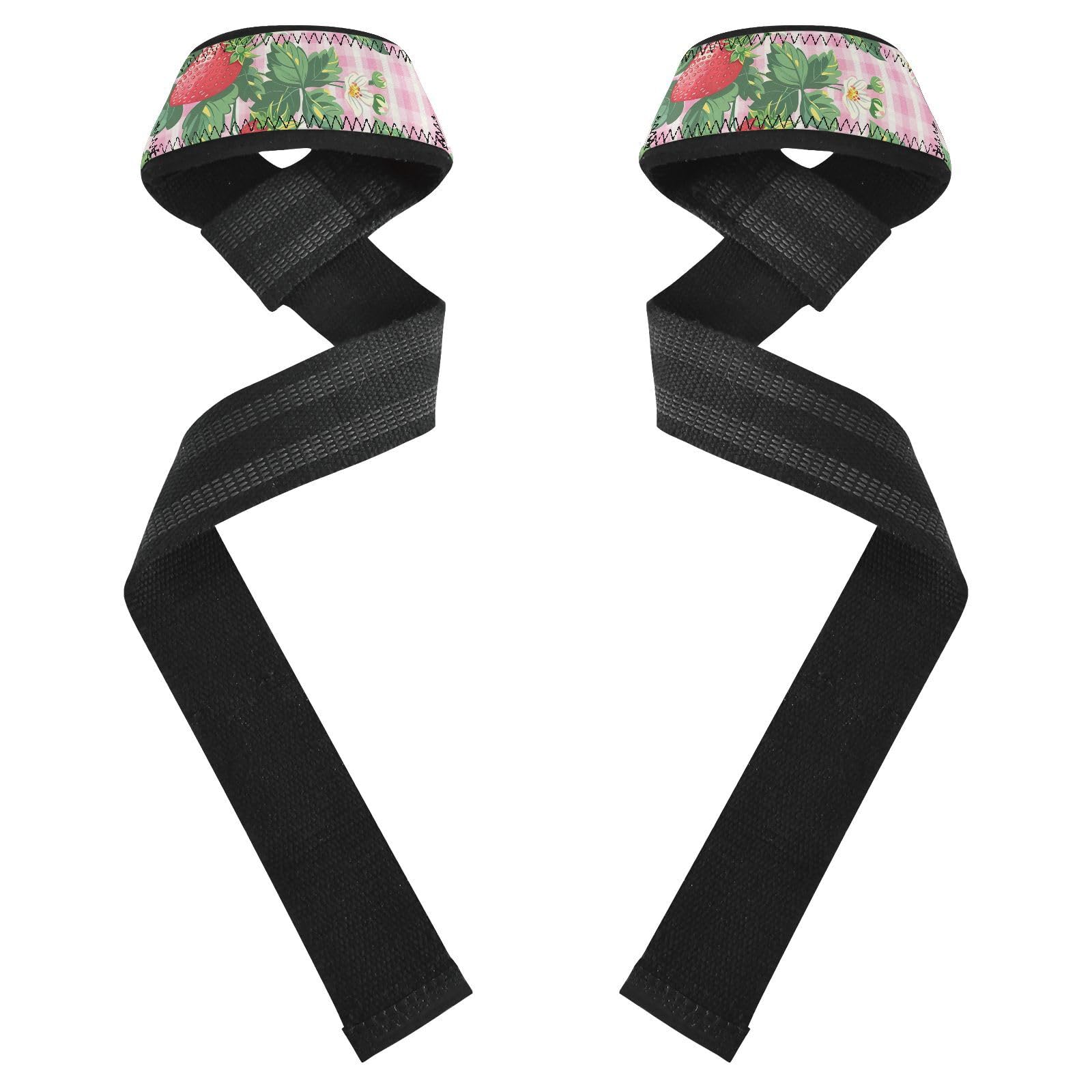 Nander Cute Strawberry Pattern Wrist Straps for Weightlifting,Lifting Straps with Neoprene Cushioned Wrist Padded and Anti-Skid Silicone for Strength Training,Bodybuilding,Deadlifting