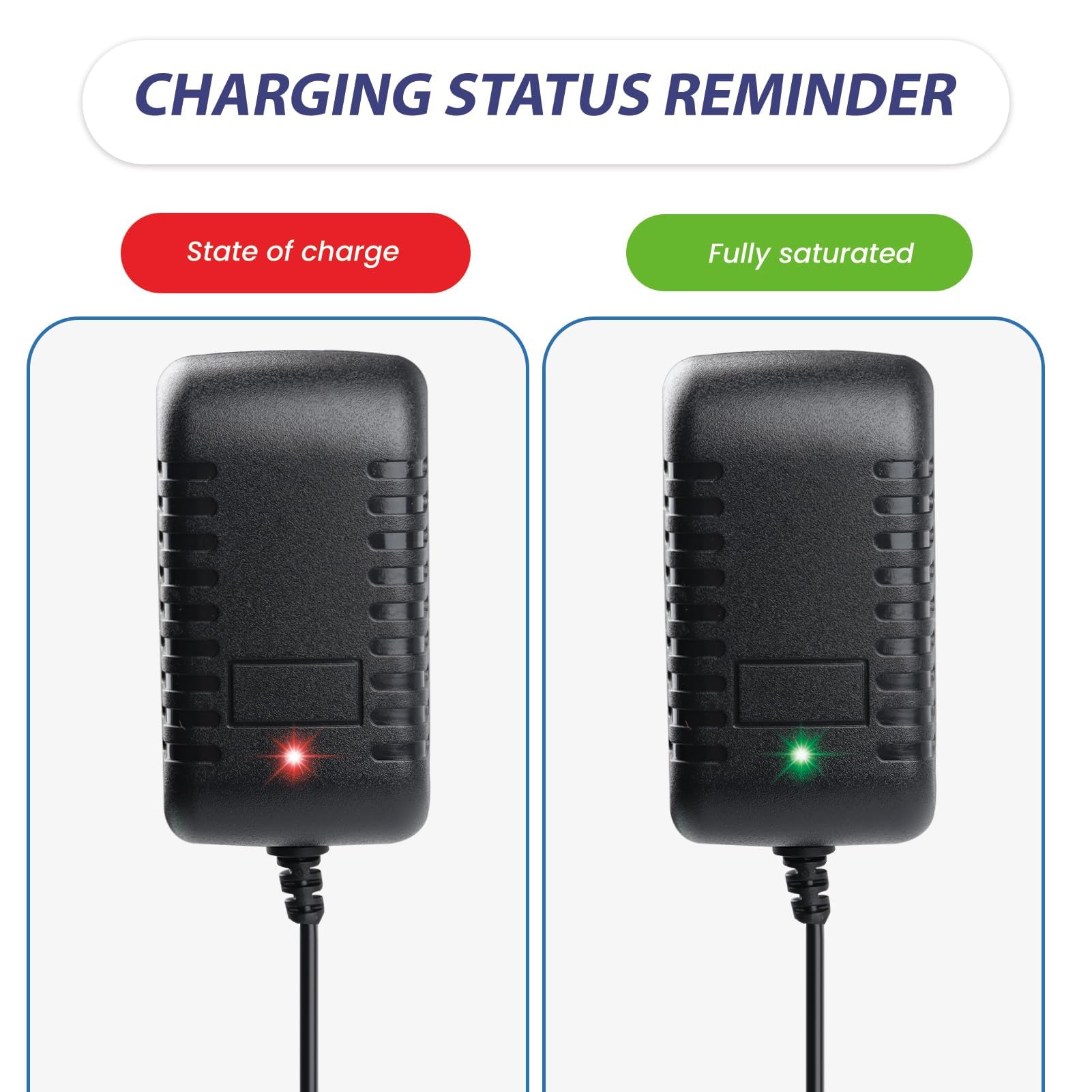 Cargador 6V 800mA para Coche Eléctrico, Adaptador Universal con Indicador LED, Compatible con Moto, Quad 6 Voltios, Conector 5.5mm x 2.1mm (Negro)