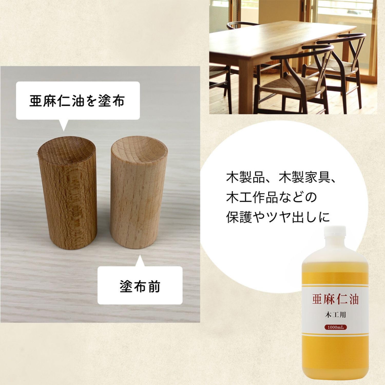 Amazon.co.jp: 日本製 木工用 亜麻仁油 1000ml 家具や天然木の保護など