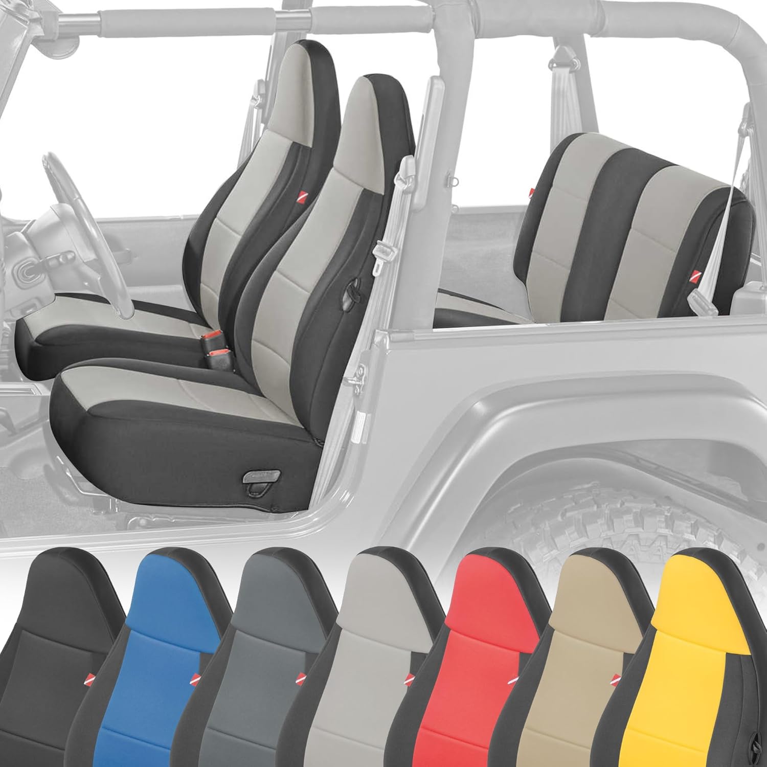 Diver Down Neoprene Seat Cover Set - Fits Jeep TJ 1997-2006 Wrangler - Front and Back Seat Set - Waterproof Custom Fit Seat Covers - Soft Padded Cushion Feel - Thermal Resistant - (Tan, 97-02)