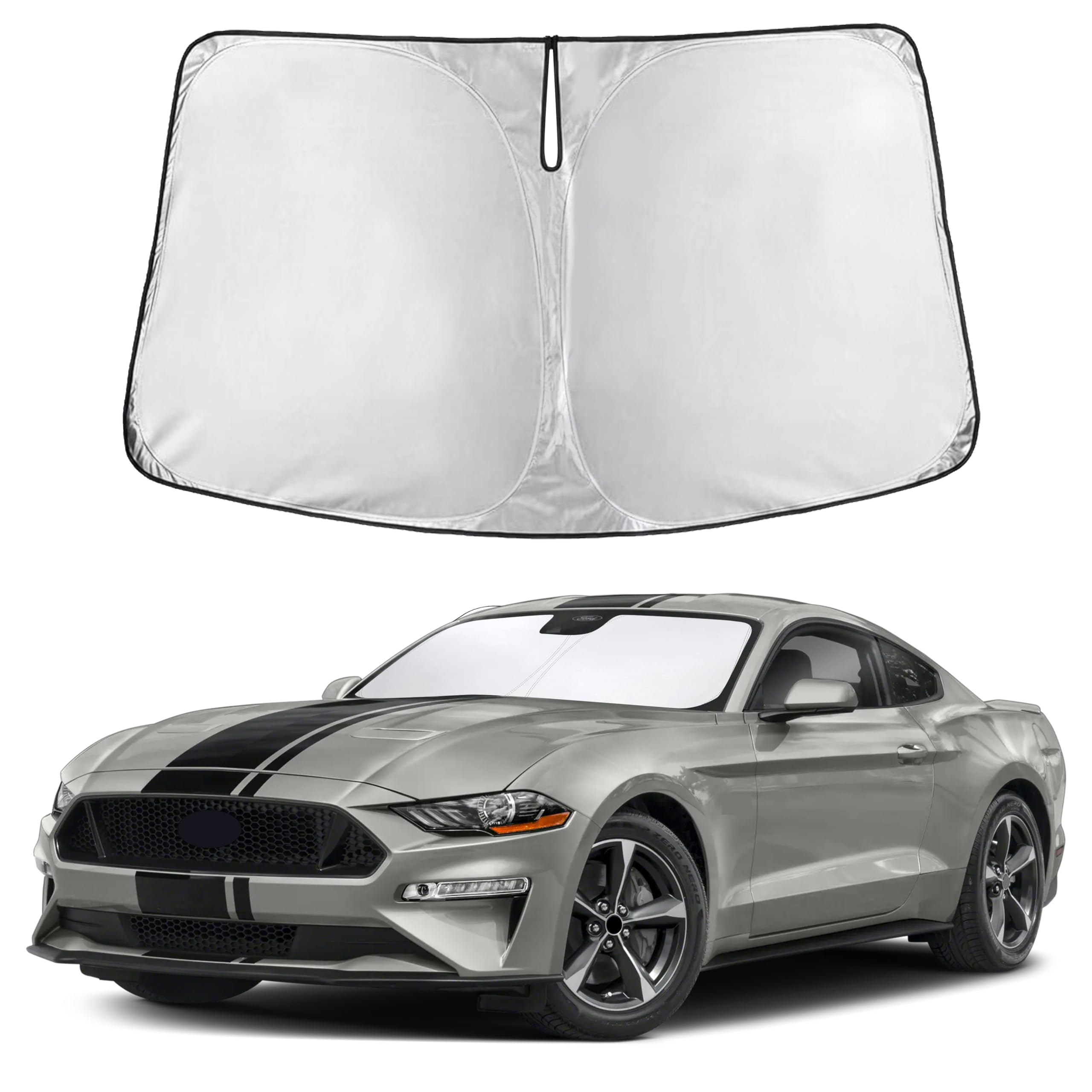 Autovir Windshield Sun Shade Fit for 2015-2024 2025 2026 Ford Mustang Sunshade, Front Car Window Shades Sun Visor, Blocks UV Rays & Heat, Car Accessories Fit for Fit ford Mustang 2015-2026