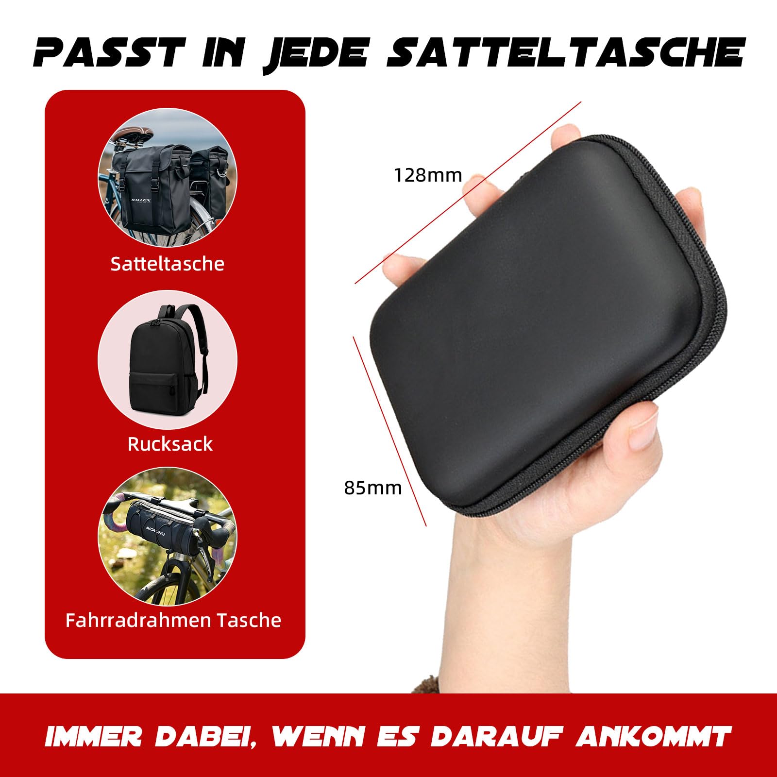 Fahrrad Reparaturset mit Mini Pumpe, Ratschen-Schlüssel, 10 Bits, Reifenflickset & Werkzeugtasche – Fahrrad Notfallset für unterwegs (AV-Ventil mit Presta Adapter) (Schwarz)