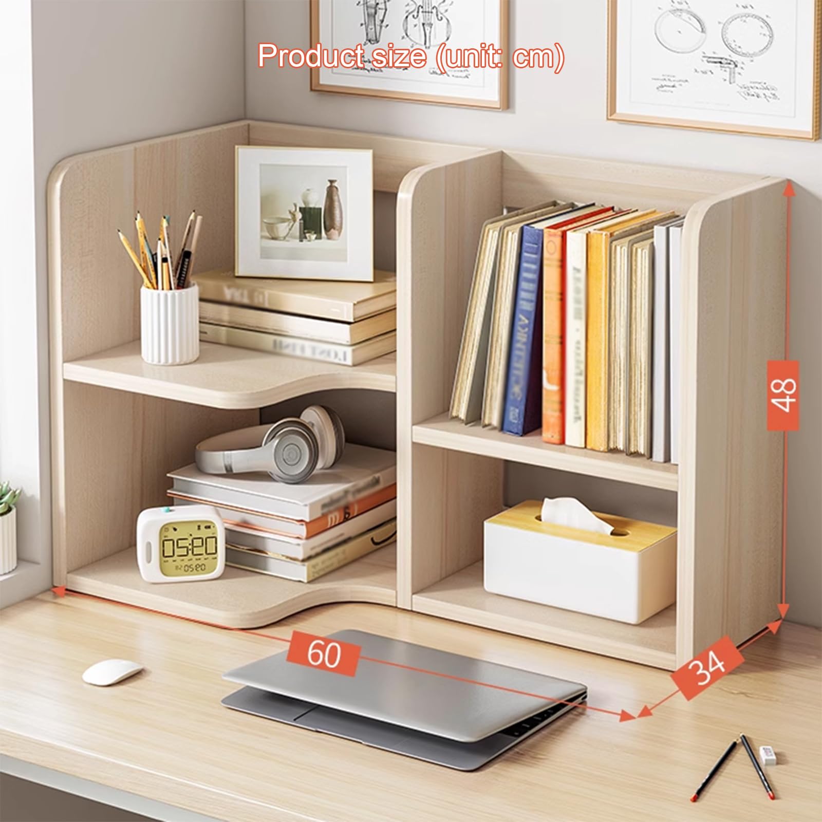 HASMI Libreria da Scrivania, Organizzatori da Scrivania in Legno, Mini Libreria e Espositore per Accessori Nel Dormitorio Dell'ufficio Domestico, Scaffale da Scrivania Indipendente