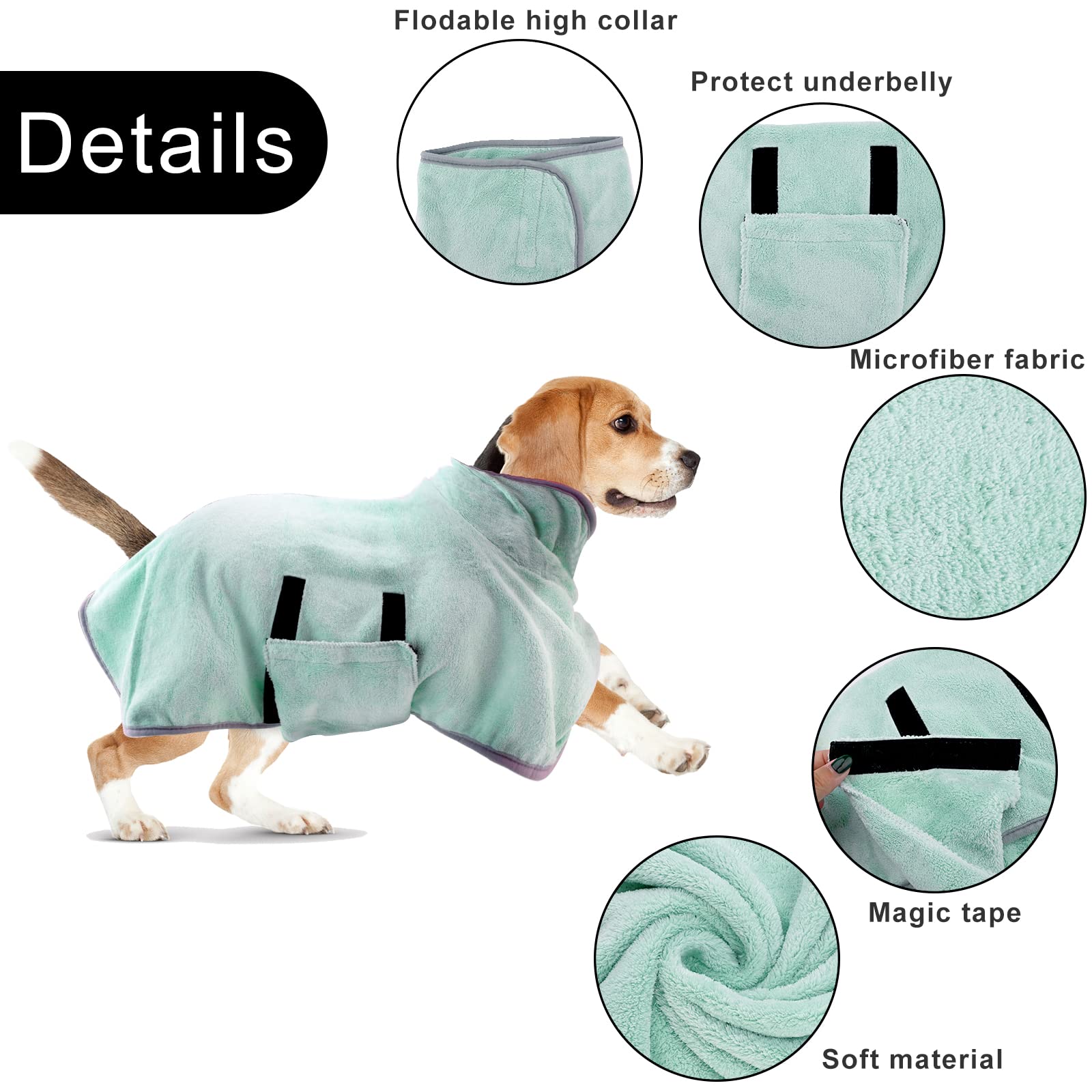 Accappatoio Per Cani E Gatti WUFANC - Super Assorbente, Con Cappuccio, Rosa, 5 Taglie (XS-XL) - Foto 6