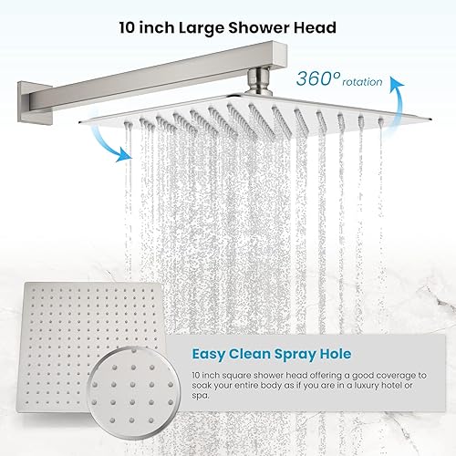 Miniatura 3 de gotonovo Juego de grifo de ducha tipo lluvia con sistema de molduras de ducha con cabezal de ducha de lluvia de 10 pulgadas, mezclador de baño,