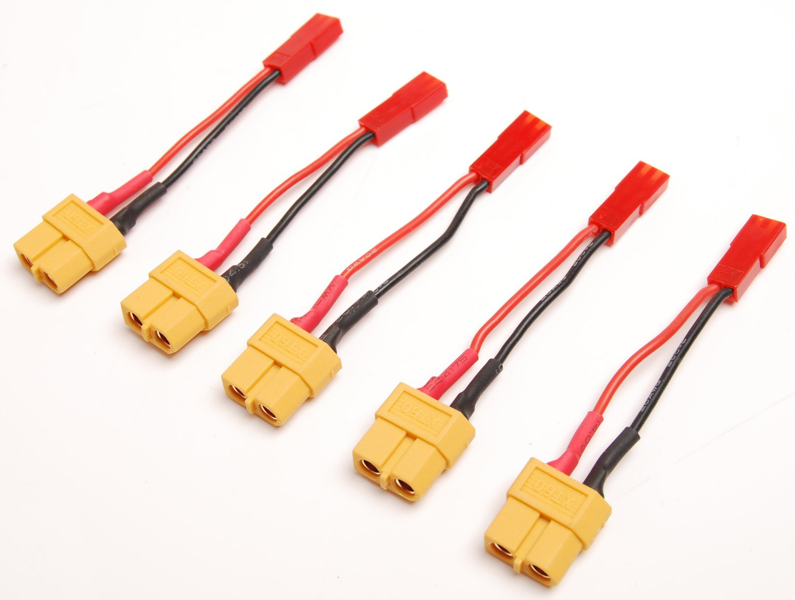 5-Pack XT60 To JST Adapter Cables - Battery Charger Connectors For RC Vehicles & Drones