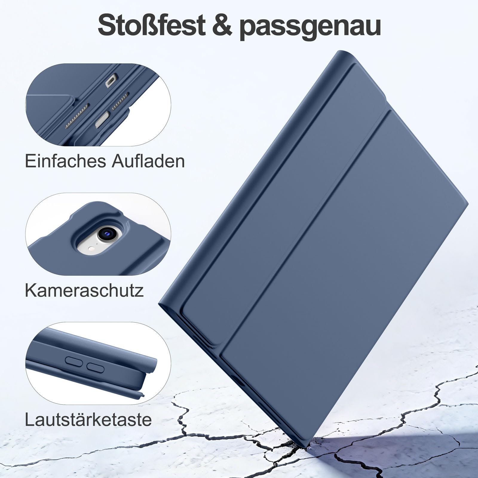 drivego Tastatur Hülle mit Maus for iPad A16 11/10 Generation (11/10.9 Zoll 2025/2022), Bluetooth Magnetisch Beleuchtete Keyboard, Hülle mit Panzerglas Schutzfolie for iPad 11. 10. Gen, Blau Grau