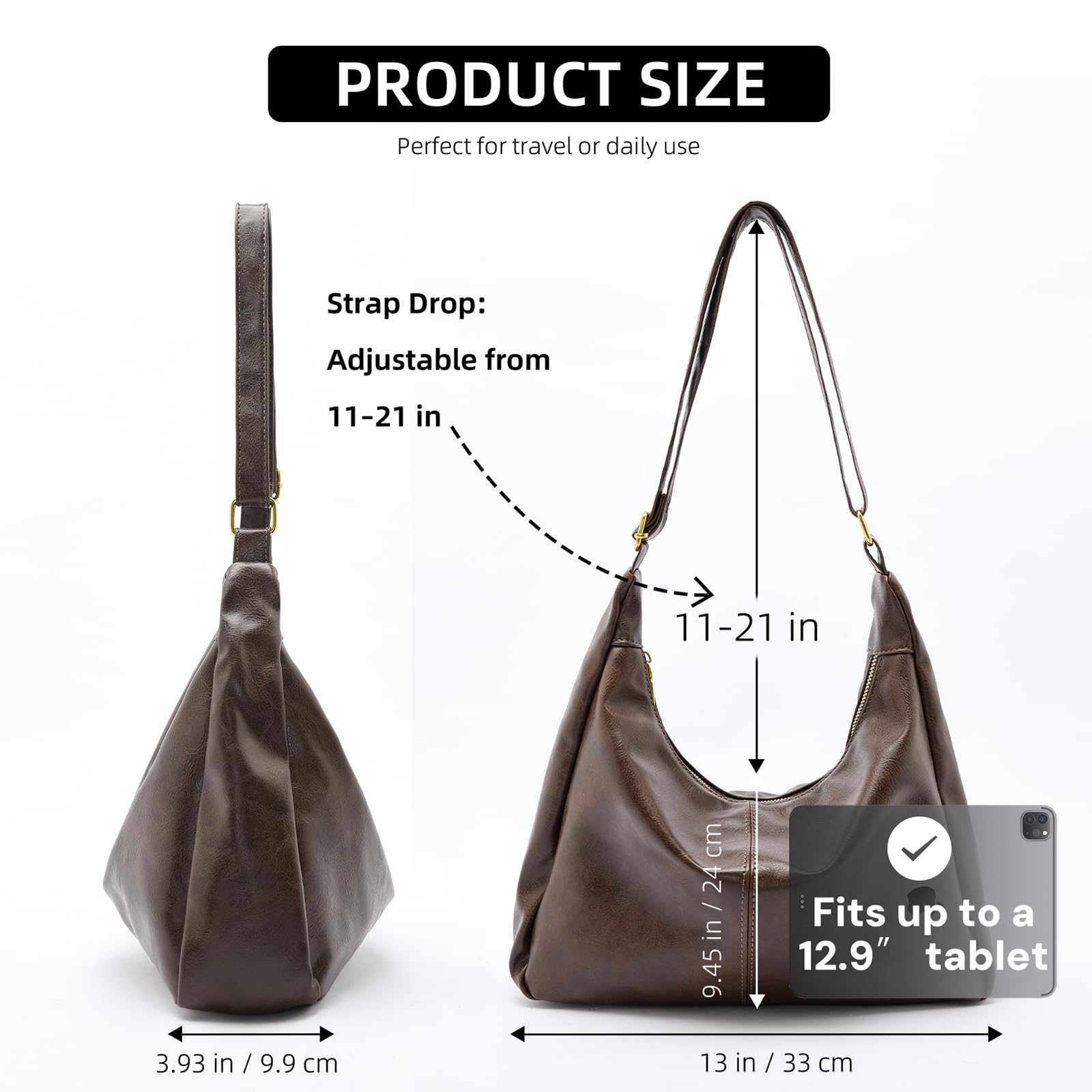 celestina Hobo Bags for Women, Ultra Soft Foldable Vegan Leather Shoulder Handbag, Stylish Slouchy Tote Purses
