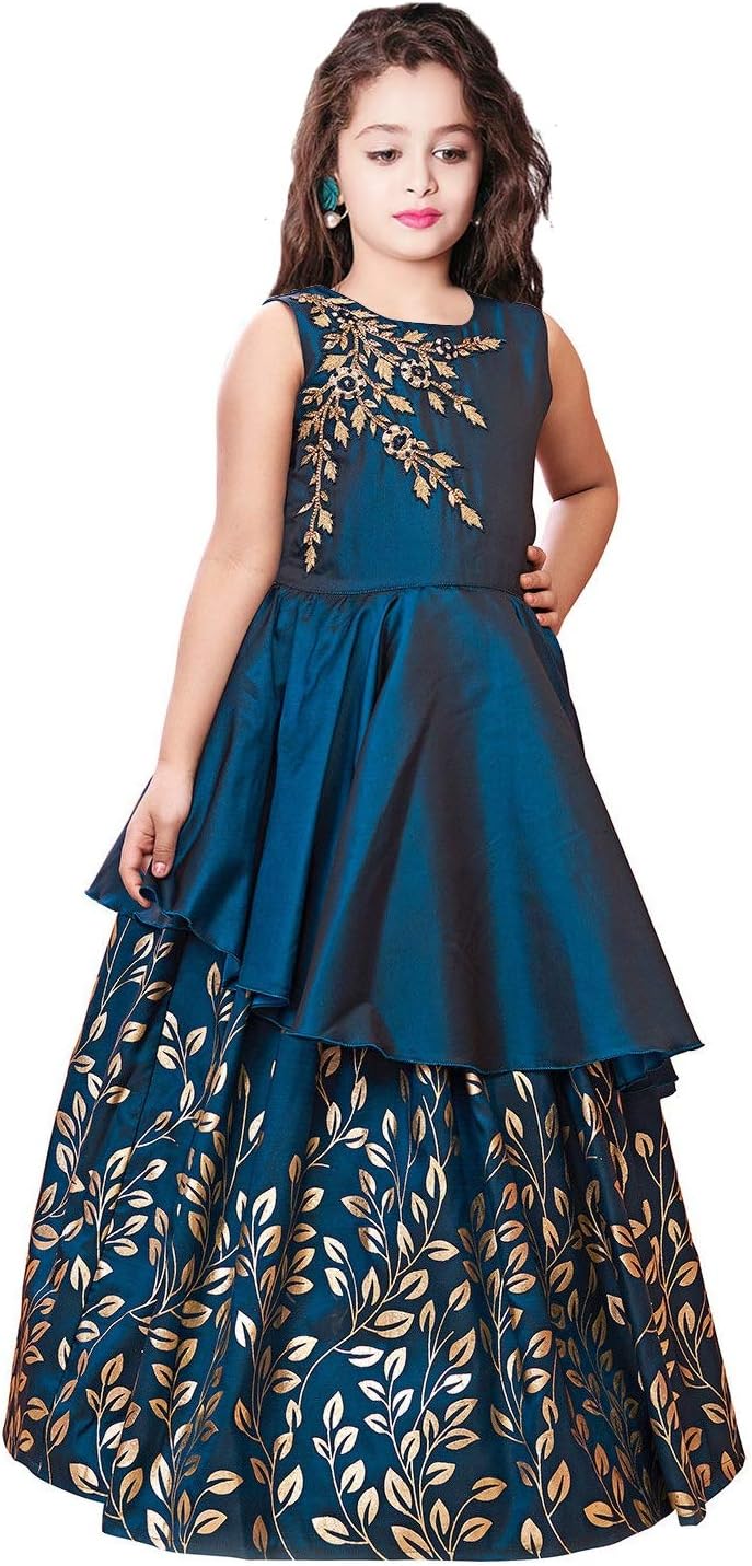 White Button Teal Girls Party Wear Dress