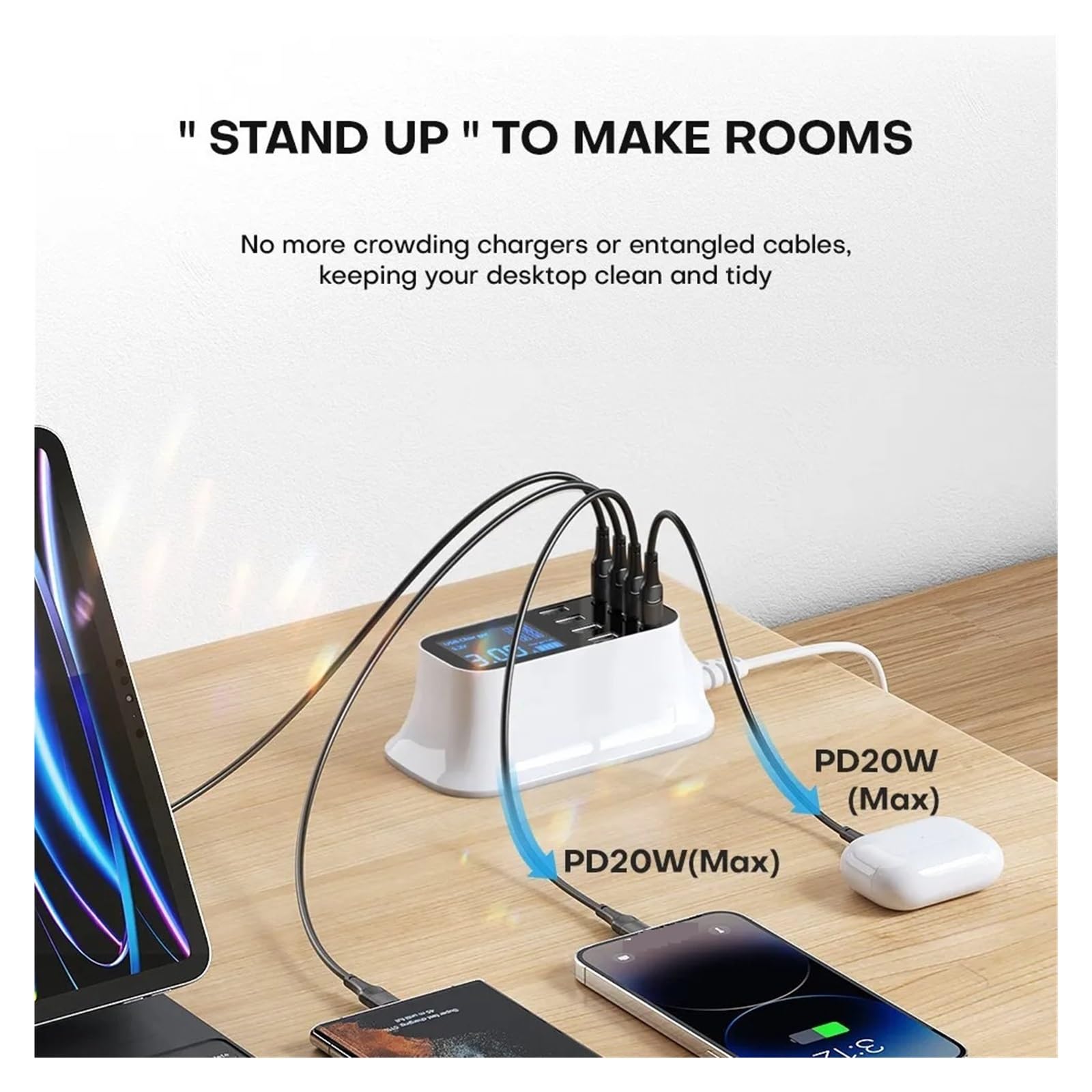 Stazione Di Ricarica Rapida Da Tavolo Intelligente Multi USB 8 Porte 75 W Con Display A LED Tipo C PD Tecnologia Ricarica Rapida Sicura(40W 7A1C)