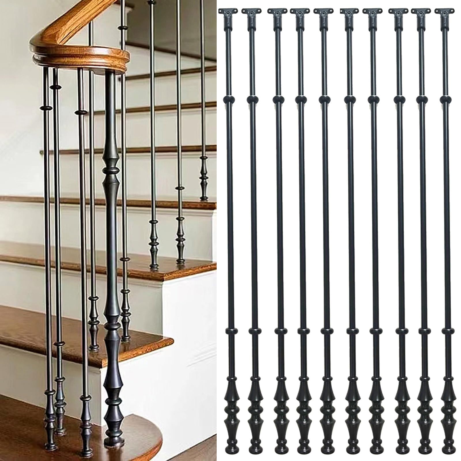 GLDYTVF Modern Adjustable Handrail for Stairs, Porches & Decks - Stylish Round Balusters & Spindles Pillar for Balcony, Attic & Corridor - 65-95 cm Height Options
