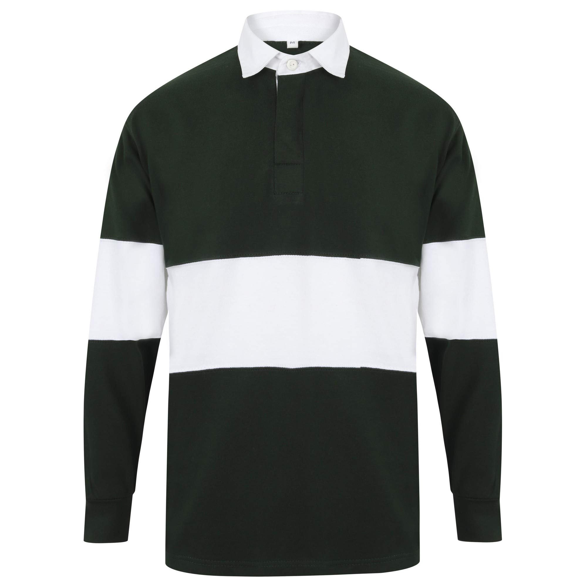 Front Row - Maglia da Rugby con Pannelli a Contrasto - Unisex (XL) (Verde Bottiglia/Bianco)