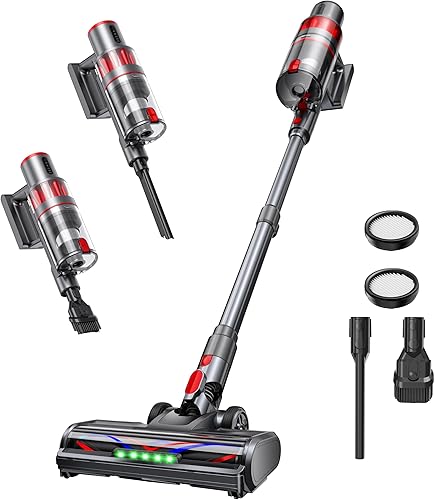 ToyMade Cordless Vacuum Cleaner, 600W/50KPA, Stick Vacuum with Rechargeable Design, Up to 60 Minutes, Powerful Suction, Lightweight, Vacuum Cleaner for Home/Pet Hair/Carpet/Hard Floor, Grey