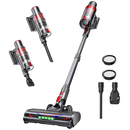 Cordless Vacuum Cleaner, 600W/50KPA, Stick Vacuum with Rechargeable Design, Up to 60 Minutes, Powerful Suction, Lightweight, Vacuum Cleaner for Home/Pet Hair/Carpet/Hard Floor, Grey