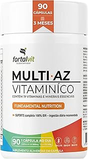 Multi AZ Fundamental 90 Cápsulas, 3 Meses de Uso, Longa Duração, 19 Vitaminas e Minerais Essenciais, Fortalvit