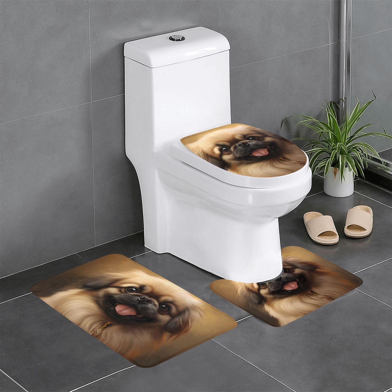 Tapis de bain motif chien Pékiné pour décorer vos toilettes et coiffeuse