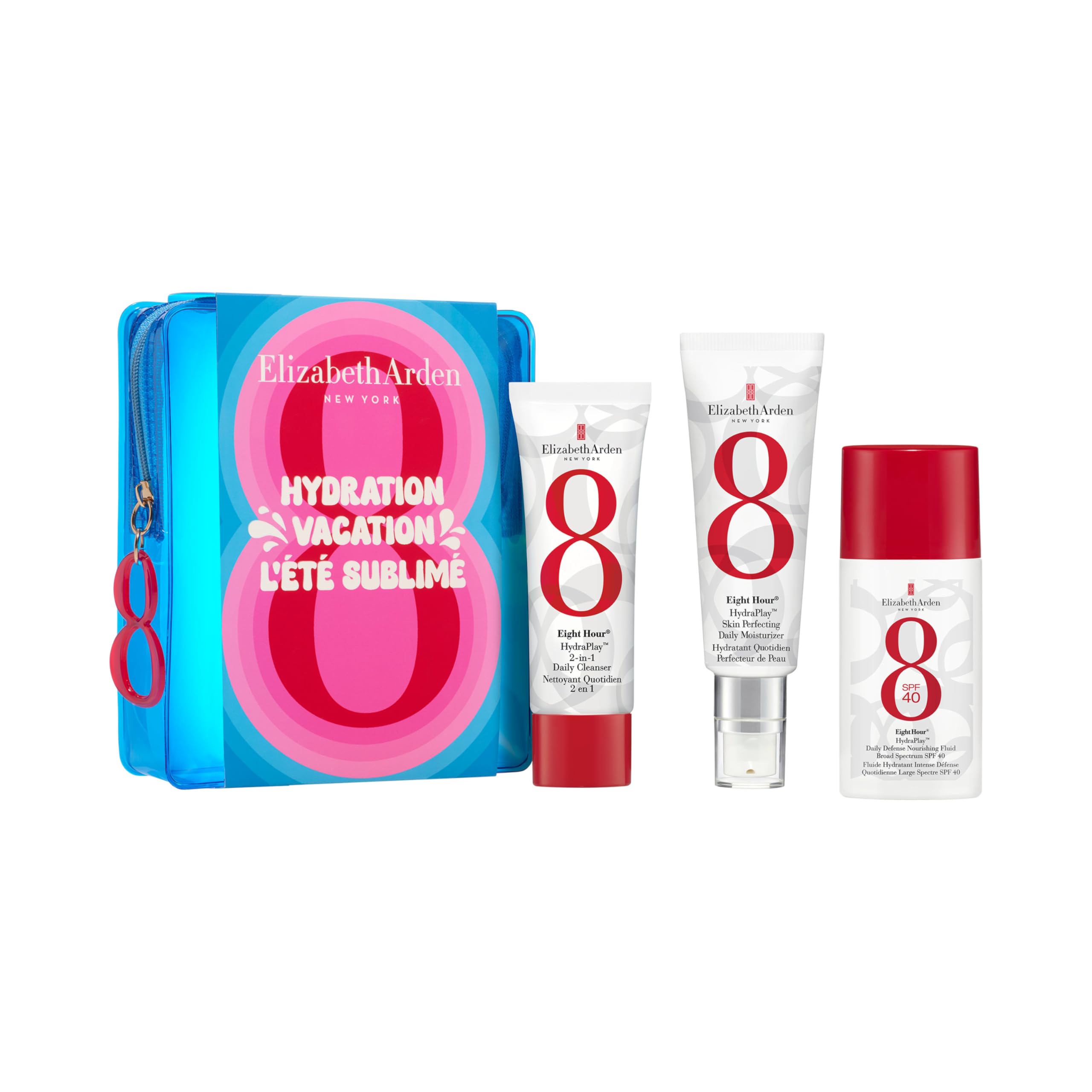 Elizabeth Arden - Eight Hour Hydration Vacation 3-Teiliges Geschenkset, Skin Perfecting Feuchtigkeitscreme, 2-in-1 Cleanser, Nourishing Fluid SPF 40, Reinigt, Hydratisiert und Schützt