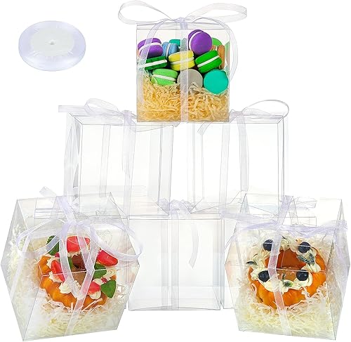 Moretoes 45 cajas transparentes, cajas de regalo transparentes de 5 x 5 x 5 pulgadas para regalos, cajas de regalo pequeñas de plástico transparente